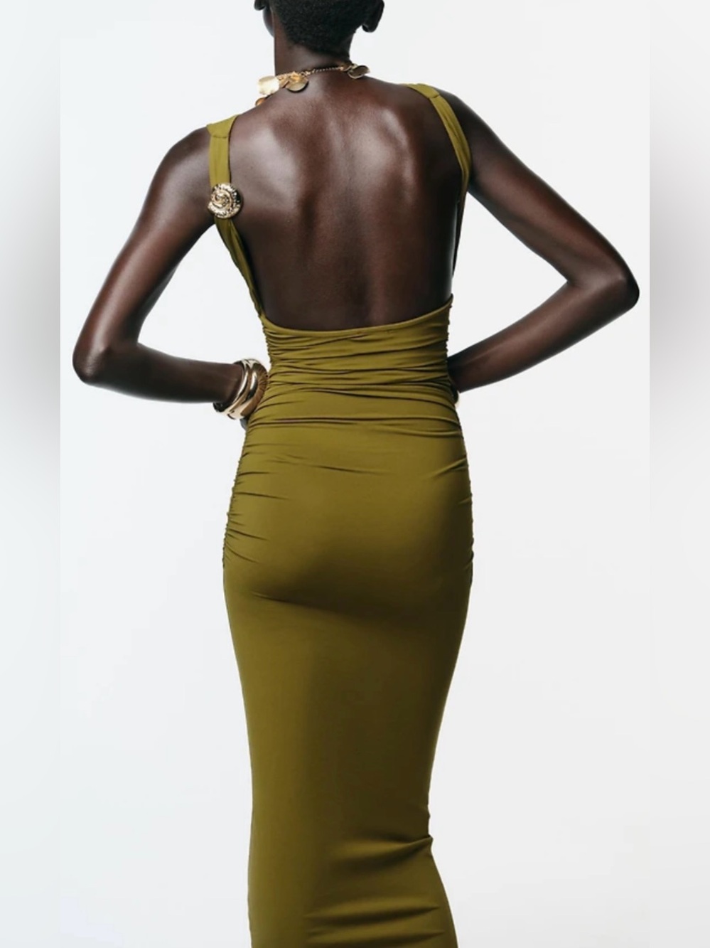 Zara Polyamide Midi Dress Olive Green